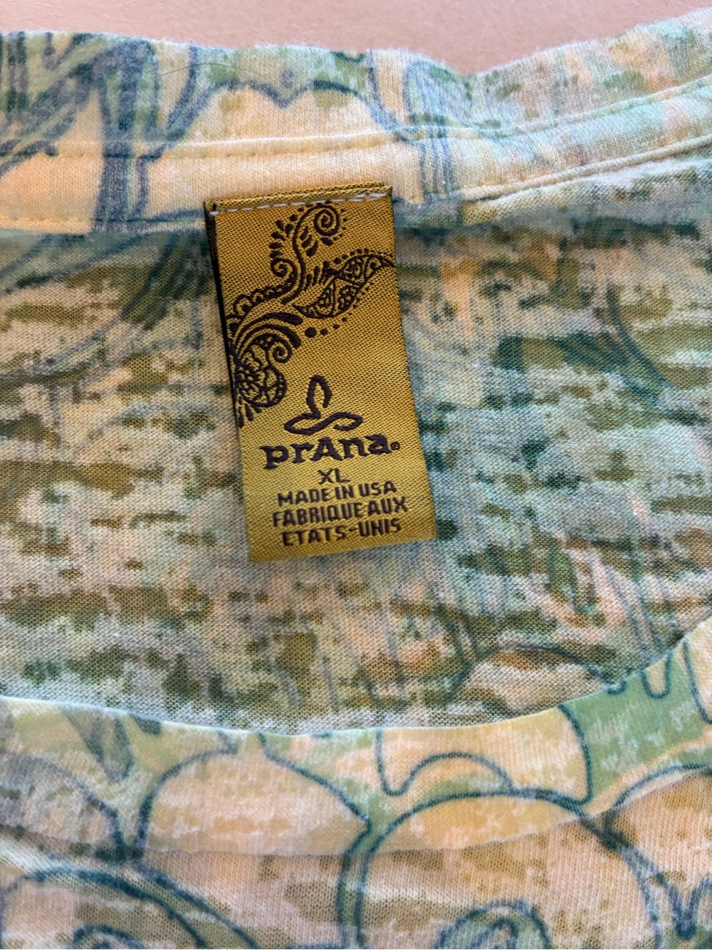 Prana XL Green and Blue Floral-Print Long Sleeve Tee Shirt - Picture 2 of 14